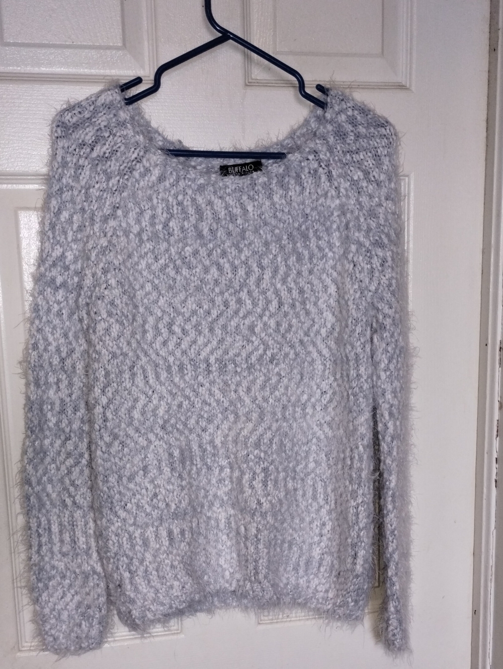 Buffalo David Bitton Eyelash Triple Knit Sweater With Scoop Neckline Blue/White